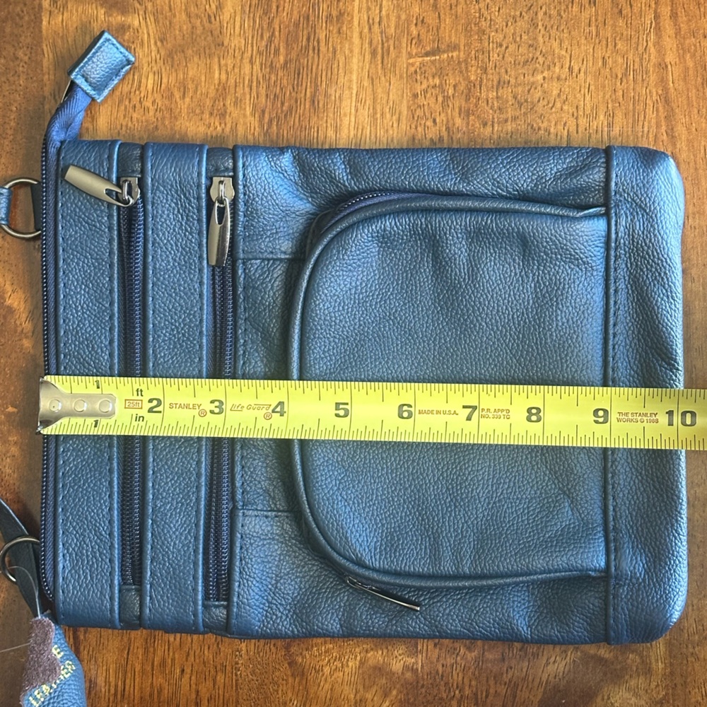 Genuine Leather Navy Crossbody Bag Multi Zip Organizer Travel Purse Small - Picture 12 of 13